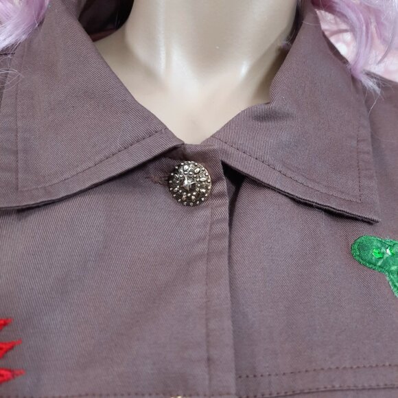 Vintage 90s Floral Applique Patches Utility Jacket Size XXL 2XL Brown Cotton - Picture 6 of 12
